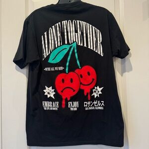 M Black Graphic T-Shirt with “Alone Together” Cherry Design
